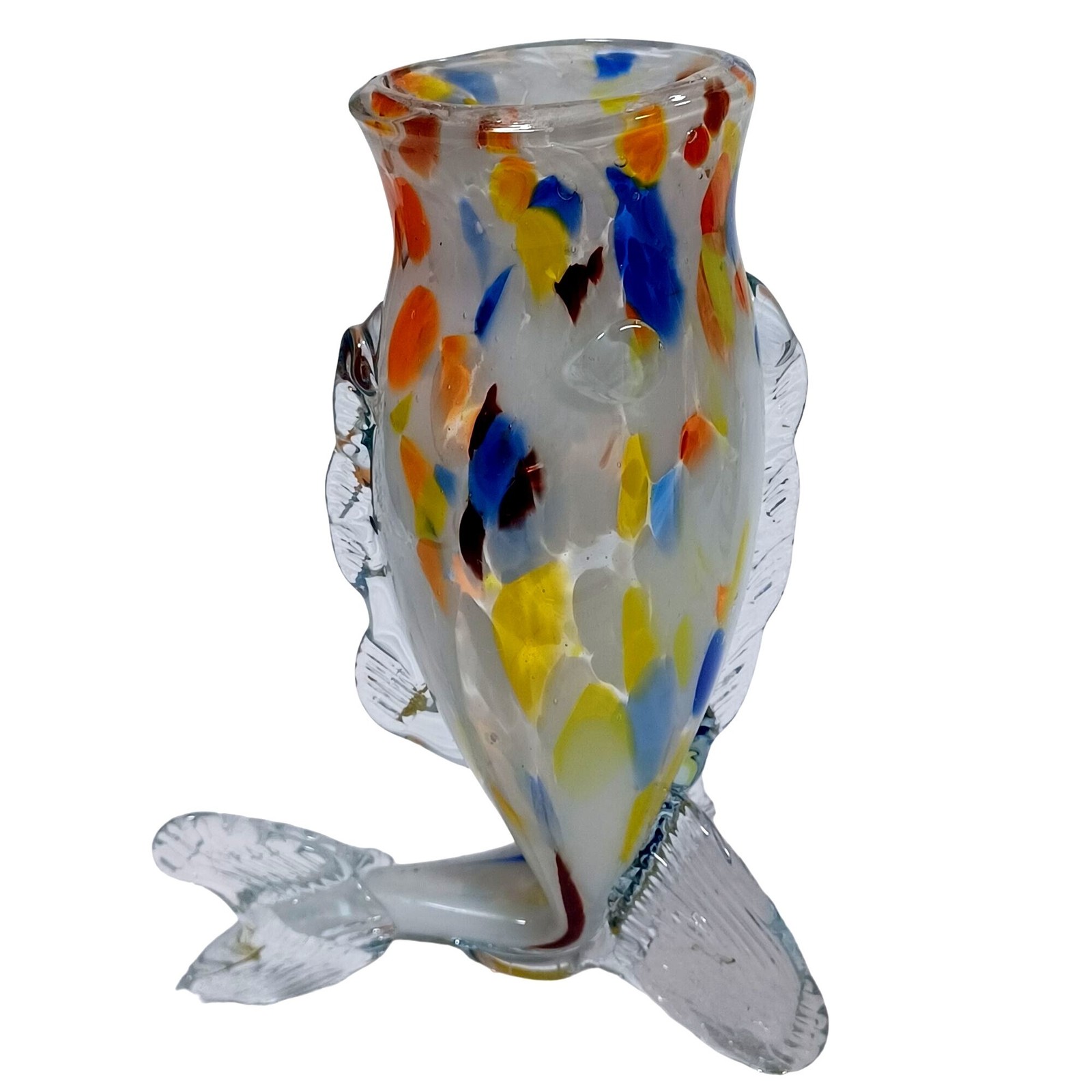 Murano Rainbow Confetti Fish Vase Pitcher Glasses Sculpture Art Glass Set of 3