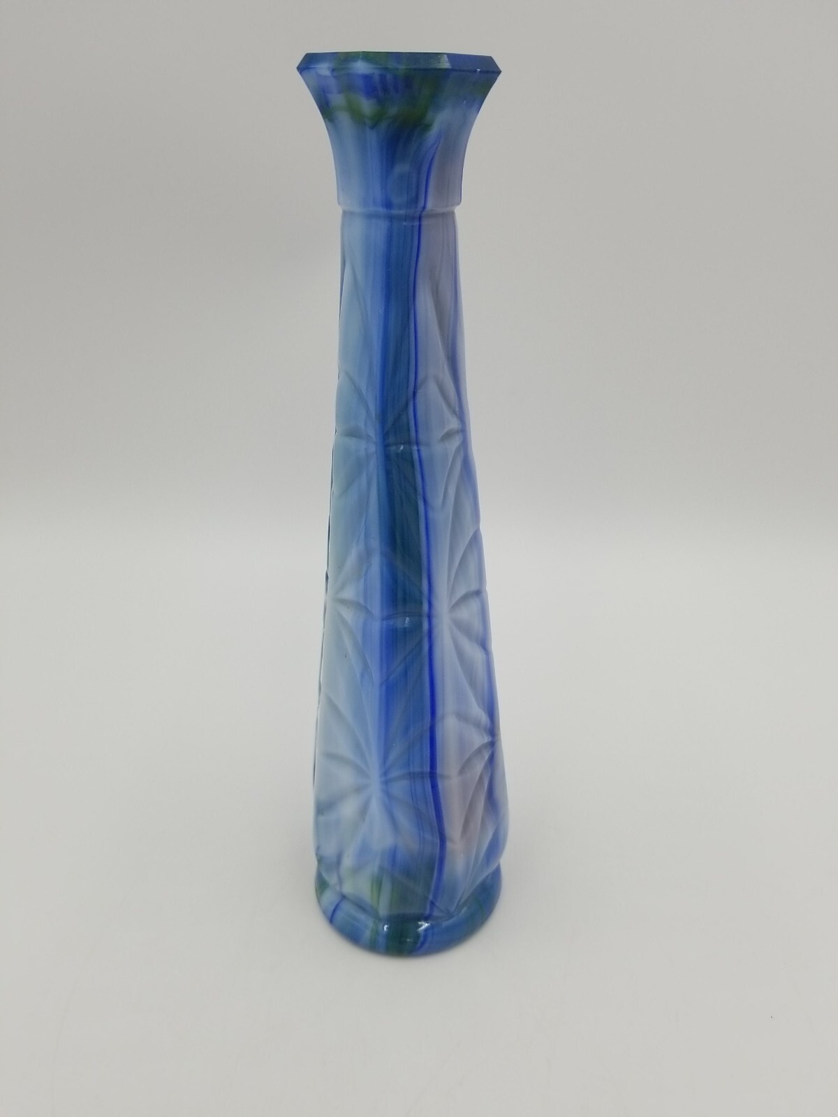 Vintage Blue and Green Slag Glass Swirl Vase 8.5″ Tall Imperial Glass?