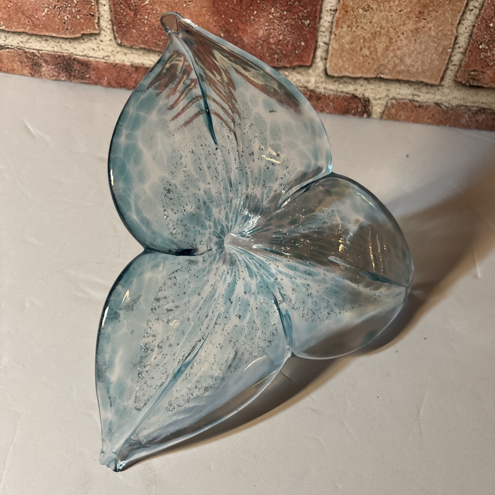 Vintage Murano Glass Blue Flower Tabletop Spiral Stem Italy