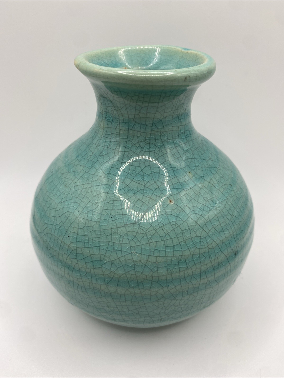 Vintage Ceramic Pottery Glazed Vase Teal Blue 4.5 Inch Tall
