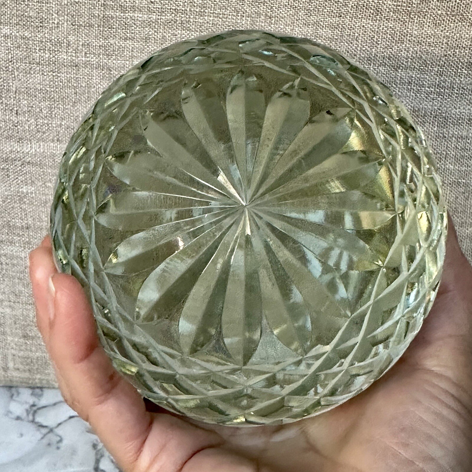 Clear Diamond-Cut Solid Crystal Glass Lg Globe Sphere Paperweight VTG 4 lb 4.25″