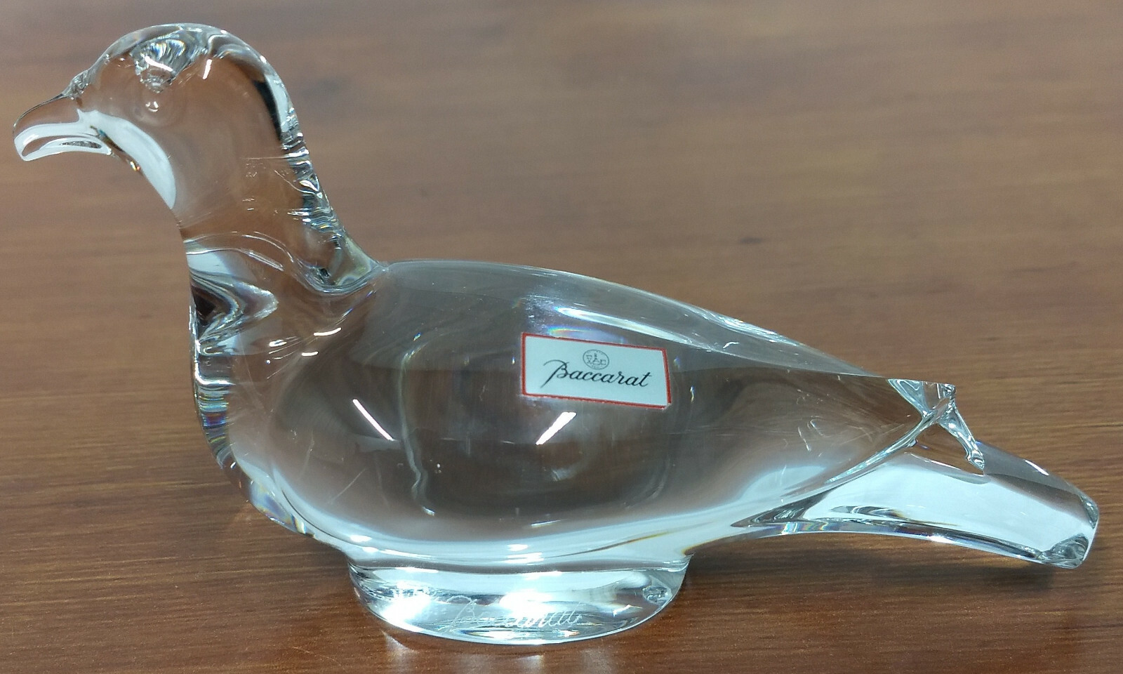 France Lbl BACCARAT Signed Crystal Art Glass Turtle Dove Bird PIGEON Paperweight