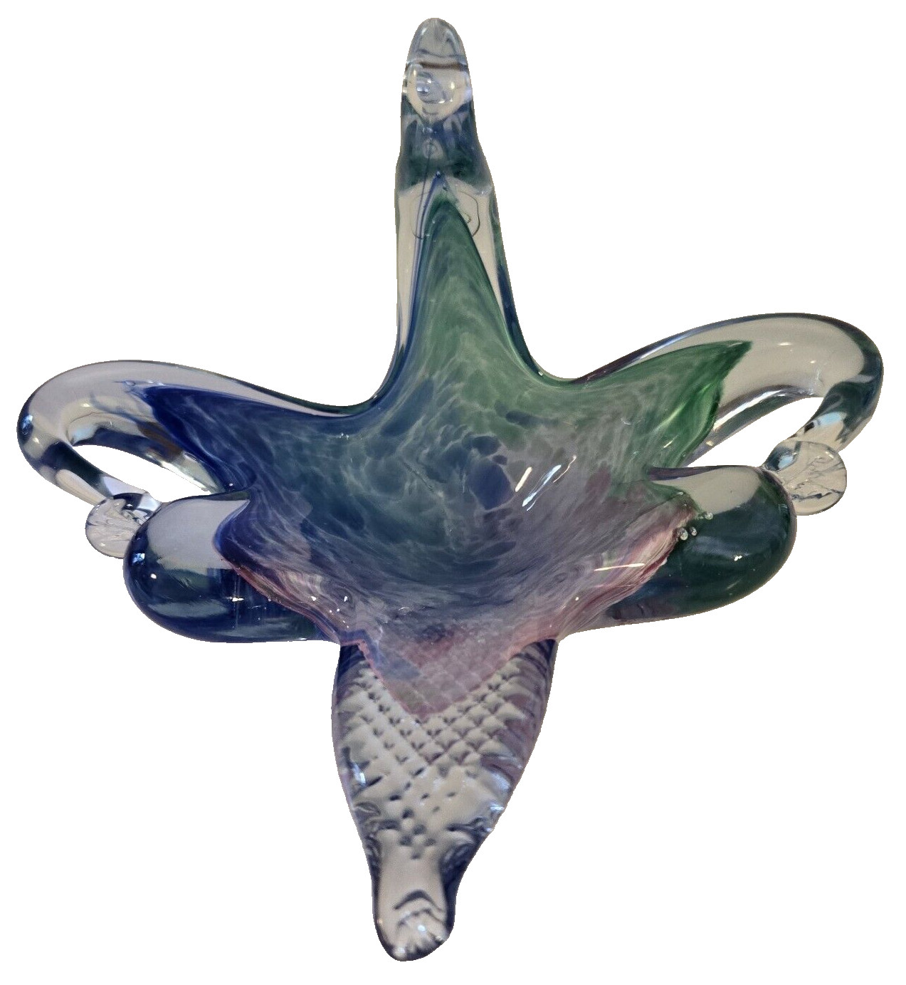 Glass Swan Figurine Art Glass Blue Green Pale Purple Clear H 4.0 In W 6.0 In