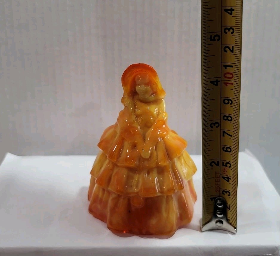 Vintage BOYD Glass “Louise” Colonial Lady Figurine Persimmon Glow
