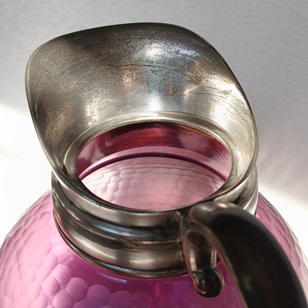Murano Venini Battuto Amethyst Glass Honeycomb Pitcher w/ Silverplate Mount