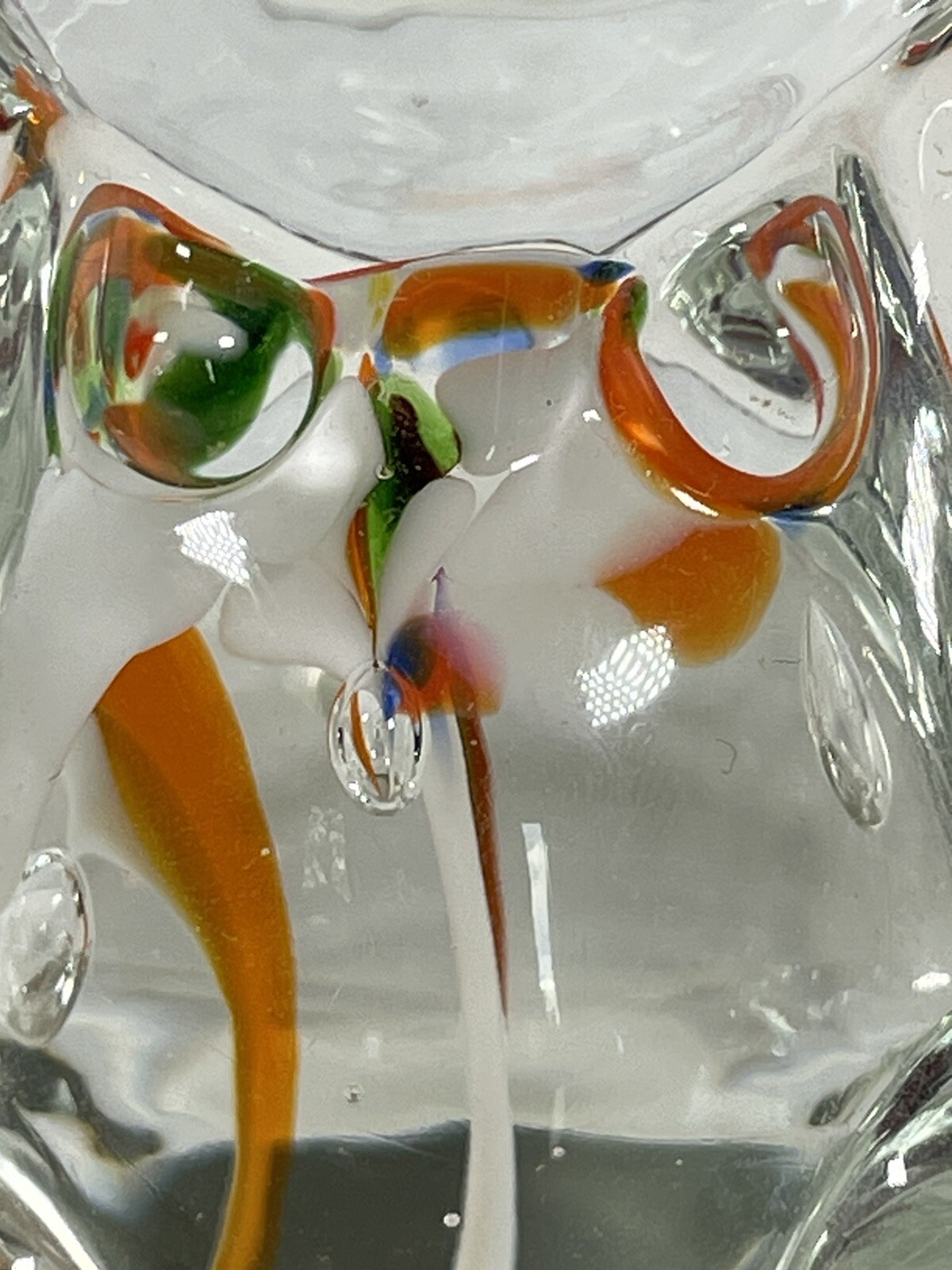 Glass Bear Paperweight Clear Glass with Colored Glass 3 inches tall