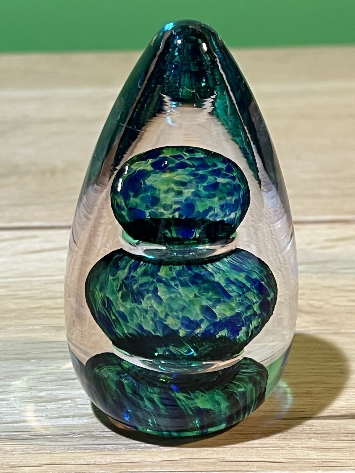 Green/Blue Wedgwood Egg Shaped Paperweight Glass Art Vintage Signed