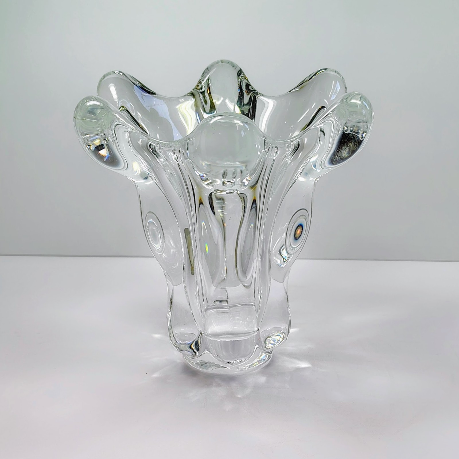 Vintage Art Vannes Le Chatel French Crystal Splash Vase MCM France Heavy