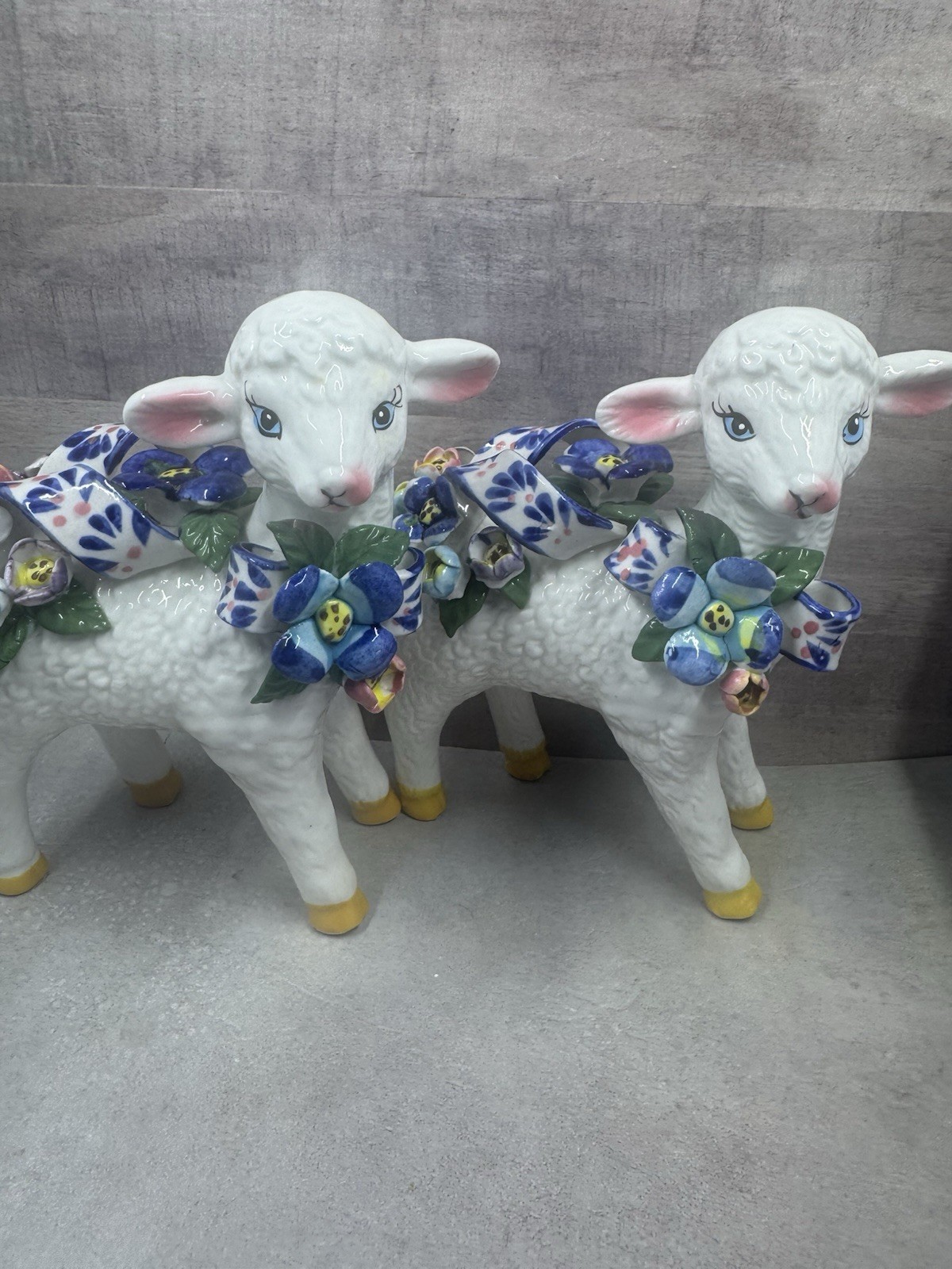 Vintage Porcelain LAMB Figurine Hand-Painted Flowers Capodimonte Style Set Of 2