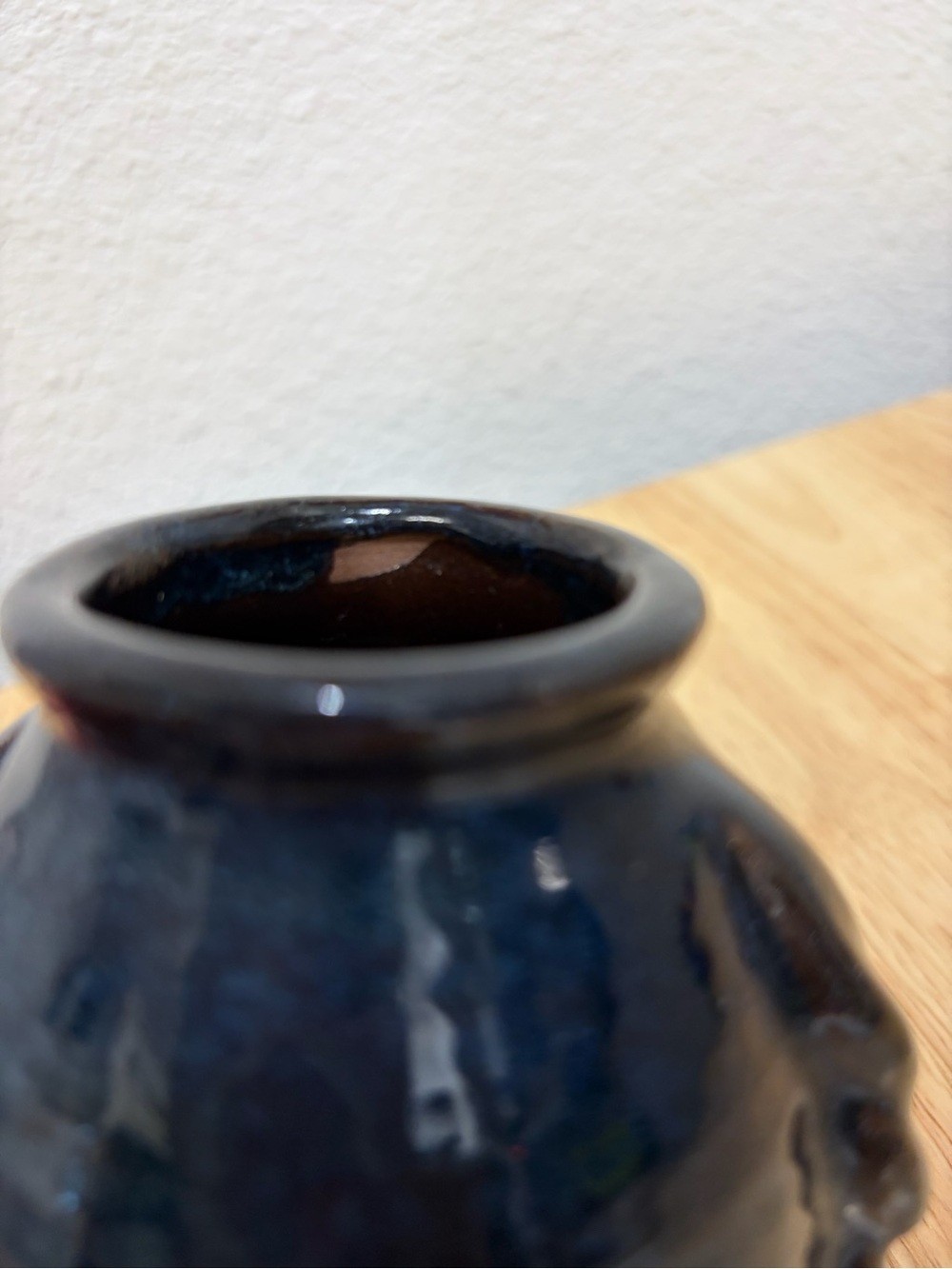 Handmade Studio Pottery Vase Glossy Blue & Black Drip Glaze Bud Vase Hand Thrown
