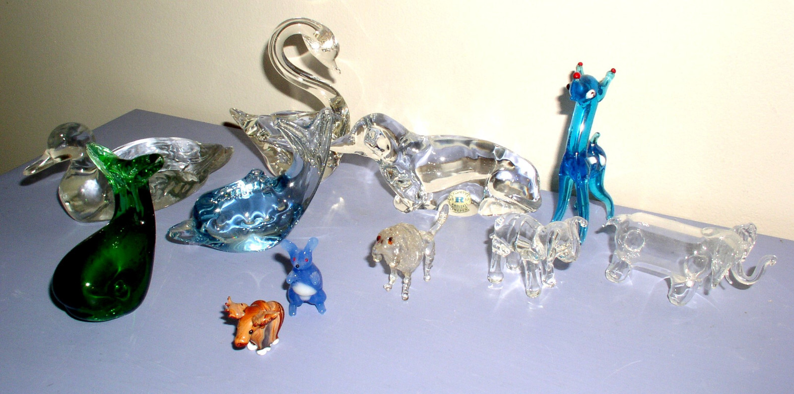 Vintage Lot 11 Glass Animals Handblown Dogs Whale Elephants Kangaroo Moose Deer