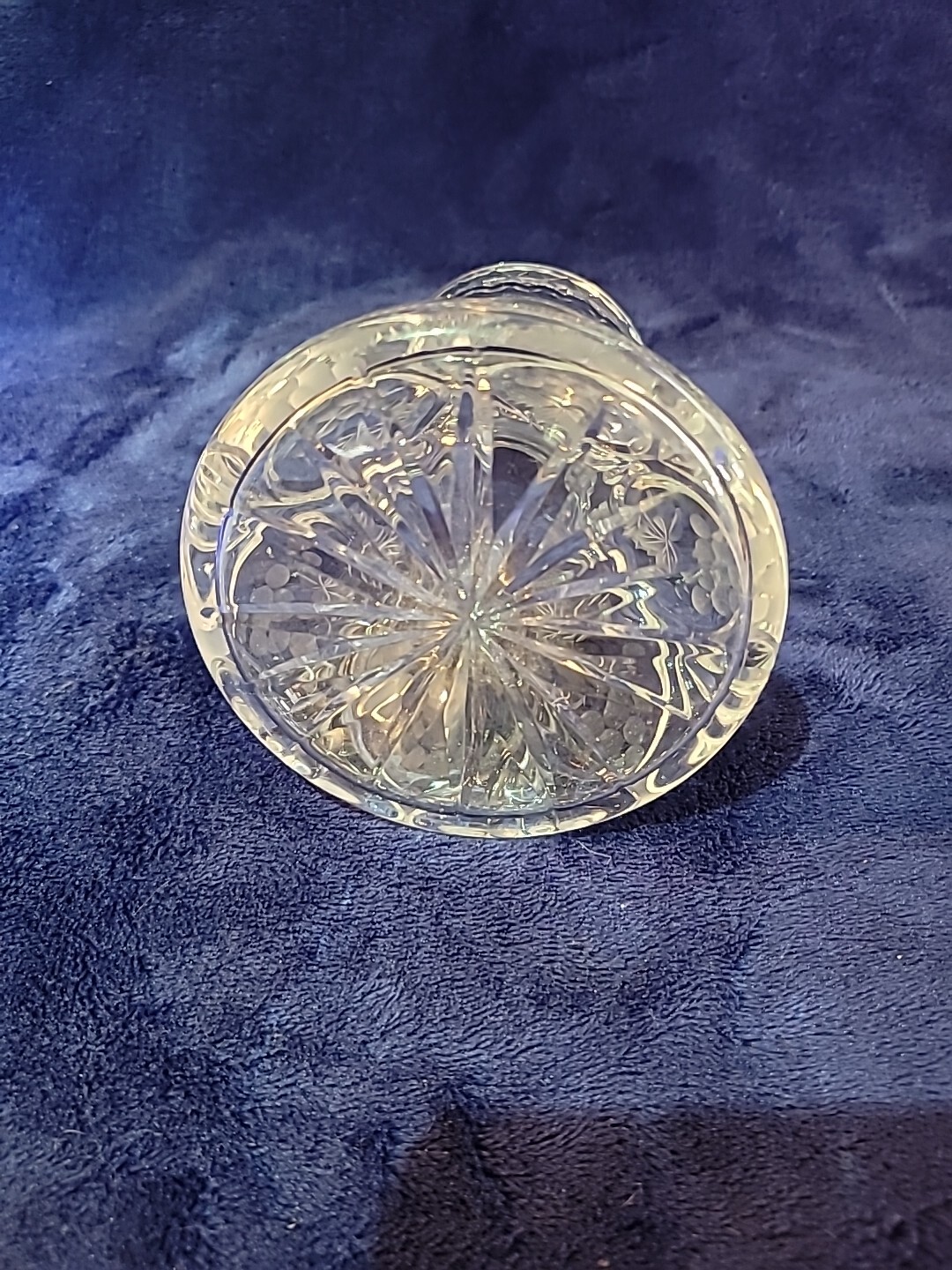 Lead Cut Crystal Unity Pillar Candle Holder Unknown Pattern Berries Grapes 4.5″