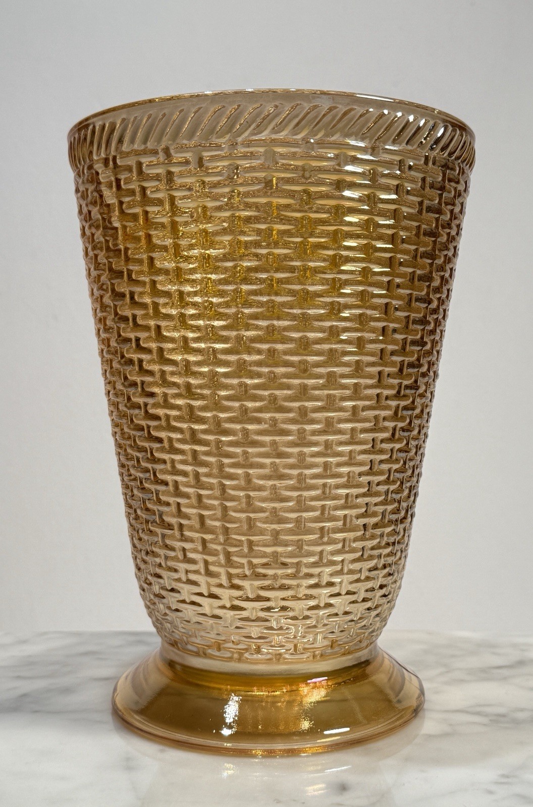 Vintage Westmoreland Basketweave and Cable Marigold Carnival Glass Tub Vase