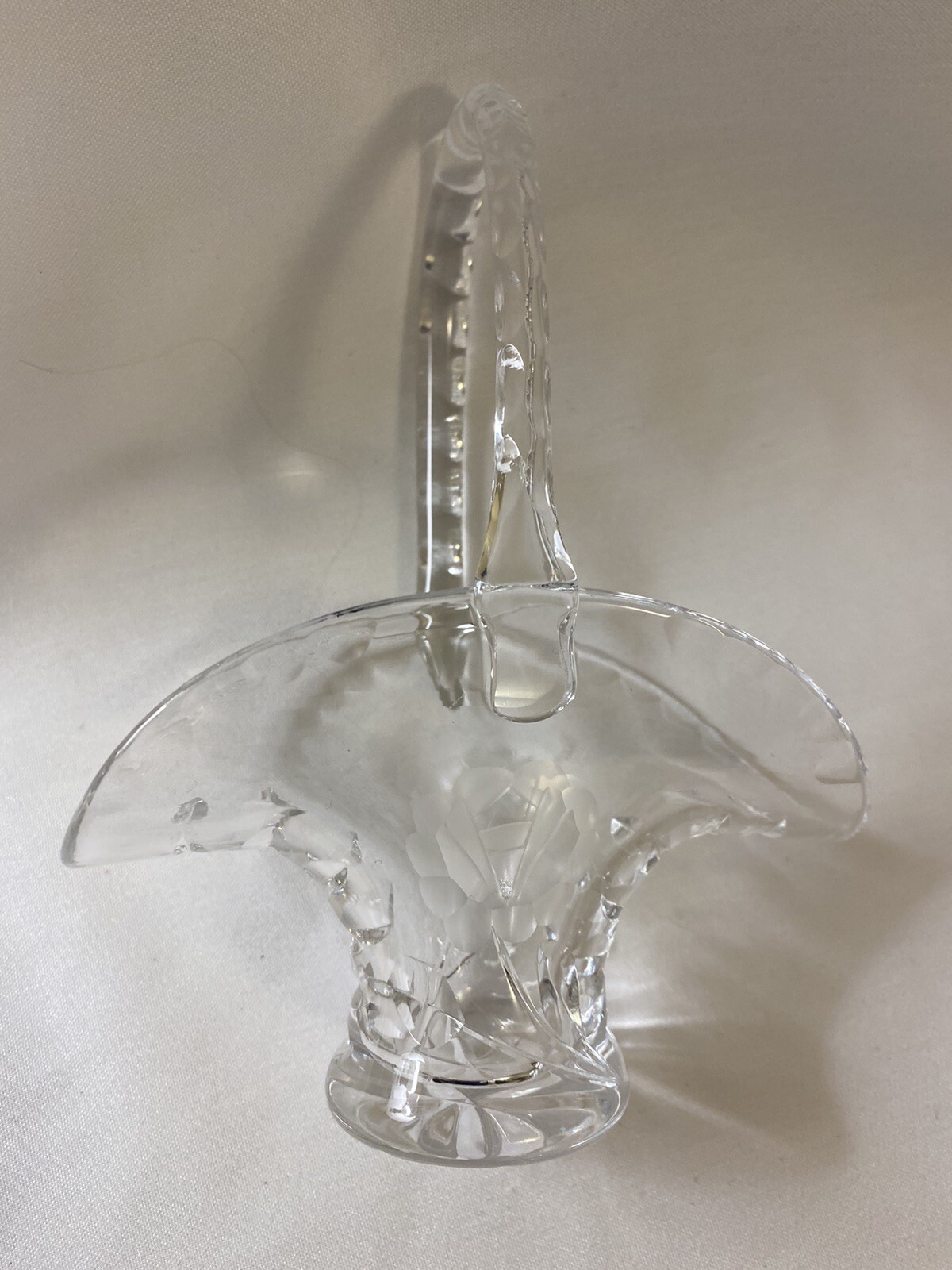 Vintage Wheel Cut Crystal Small Bride’s Basket Roses & Pinched Edges 5”x7”x3”