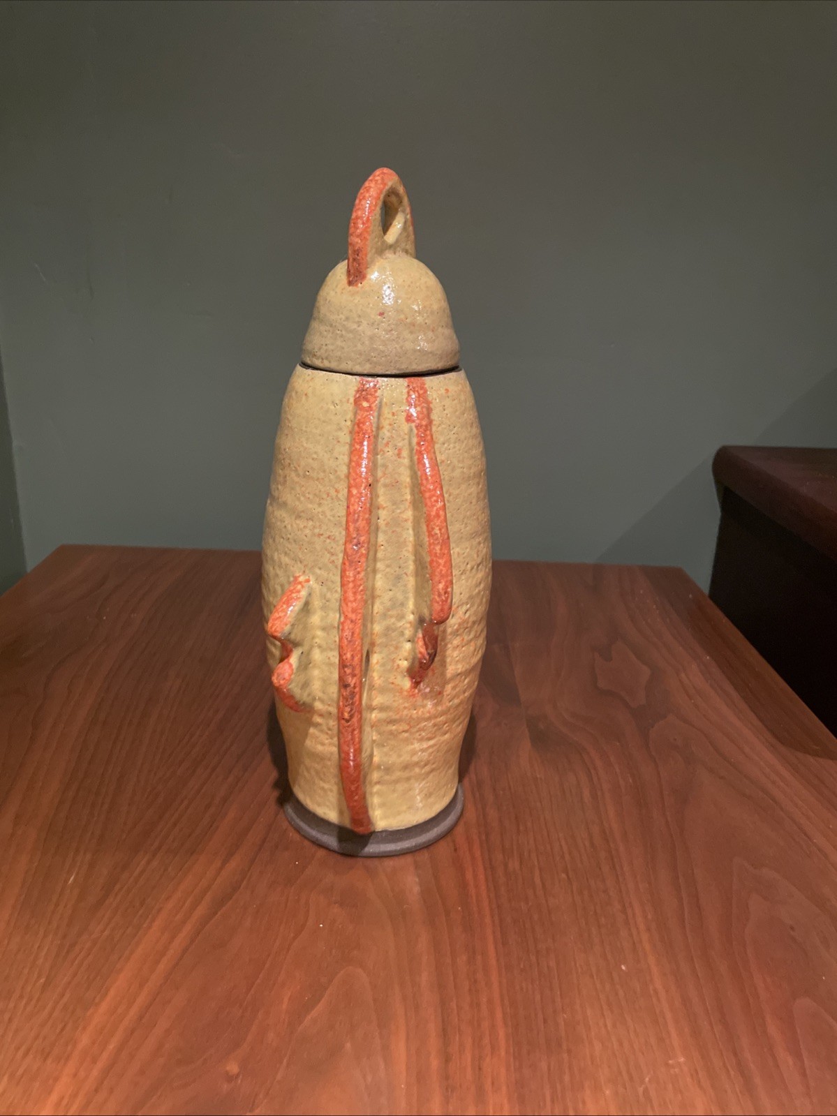 Atomic Modern Orange And Yellow Lava Glazed Art Pottery 13.5 Inches