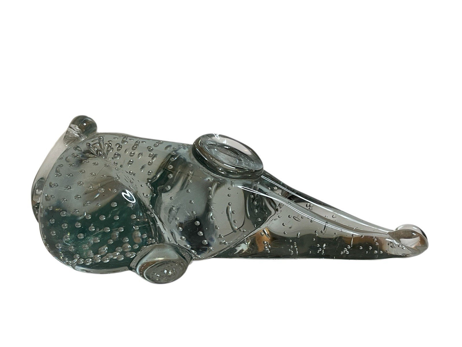 VTG Blown Glass Alligator Crocodile Controlled Bubbles Clear Glass Paperweight