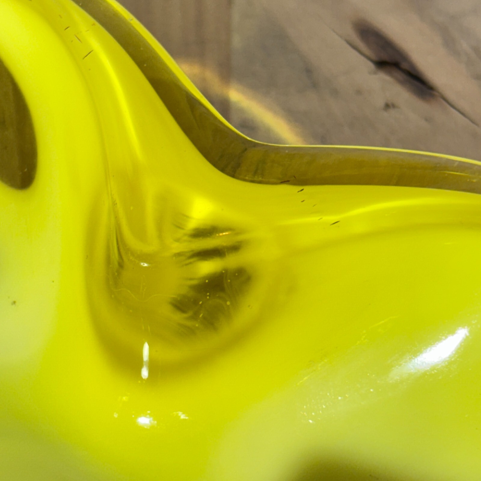 Sasaki Slag Glass Clover Shape Dish Ashtray Canary Yellow Cadmium Orange Glow