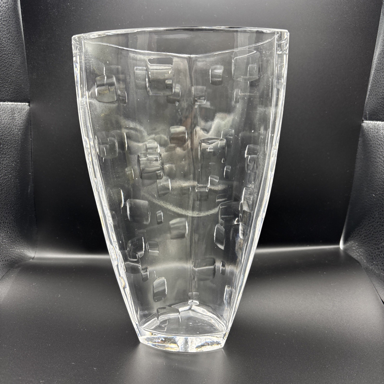 Art Deco Clear Glass Vase 9.75” Stunning Geometric Design