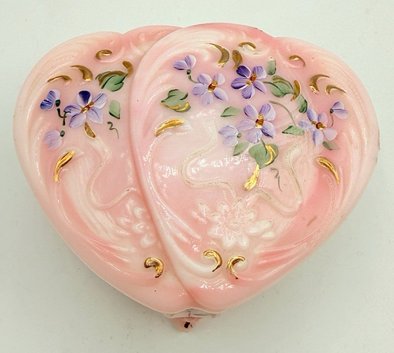 Fenton Hand-Painted Pink Double Heart Roselene Music Trinket Box SIGNED/NUMBERED