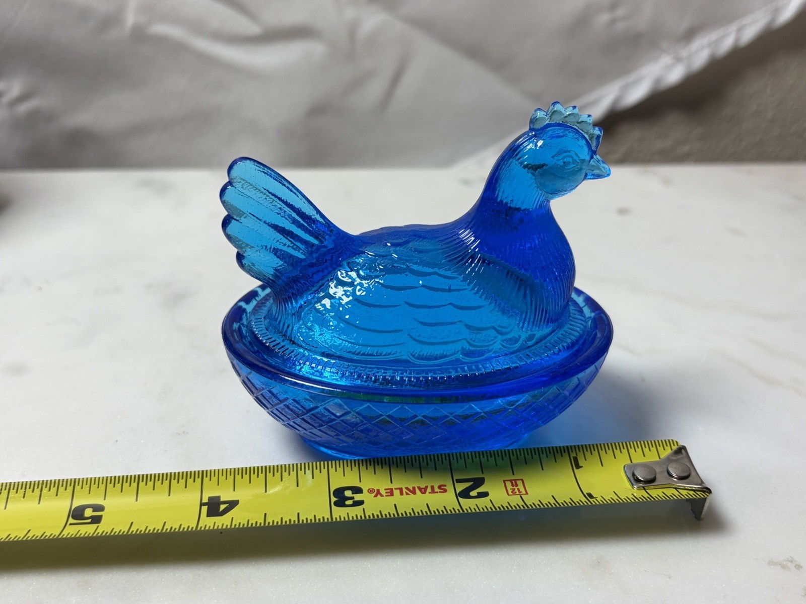 Vintage Degenhart Marine Blue Mini Hen On Nest