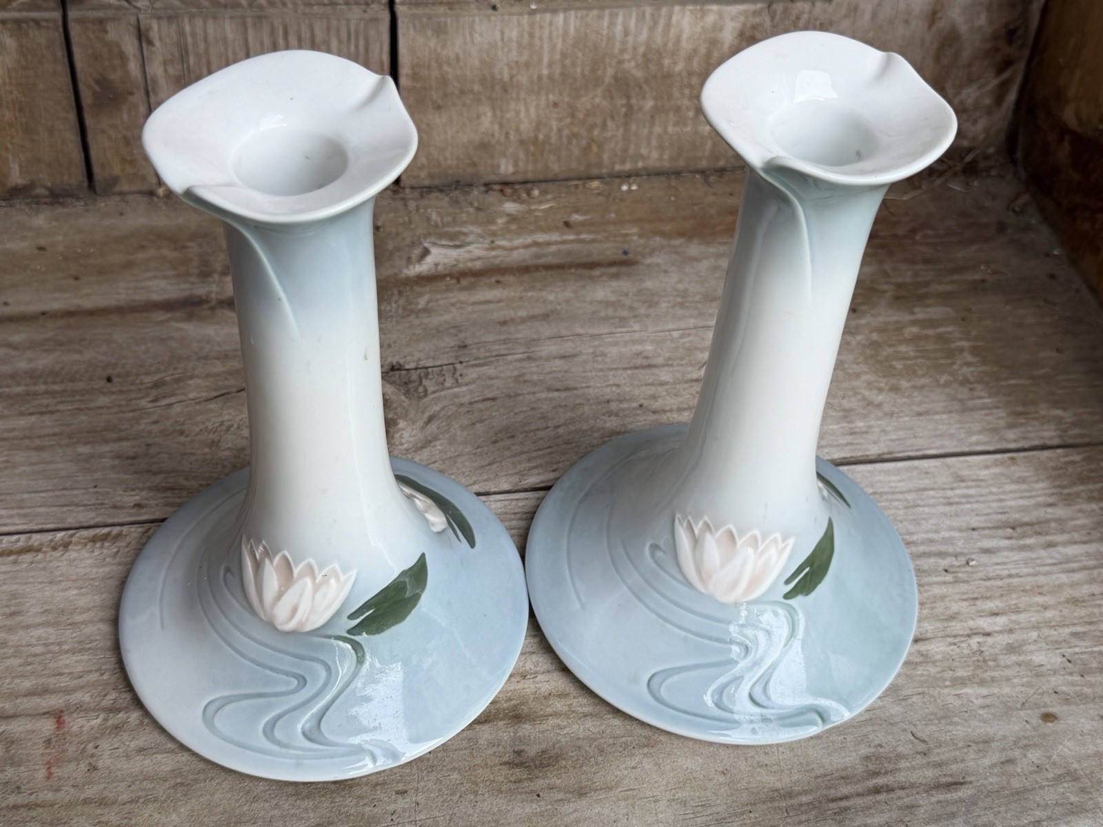 2 Bing & Grondahl Danish porcelain candlesticks Denmark Water Lily Design