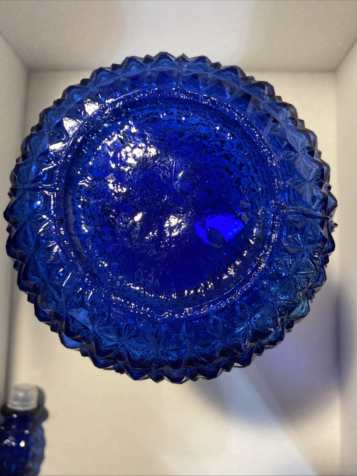 Vtg MCM “Empoli” Dark Cobalt Blue Diamond Point Genie Bottle – 14″ Italy – EPOC