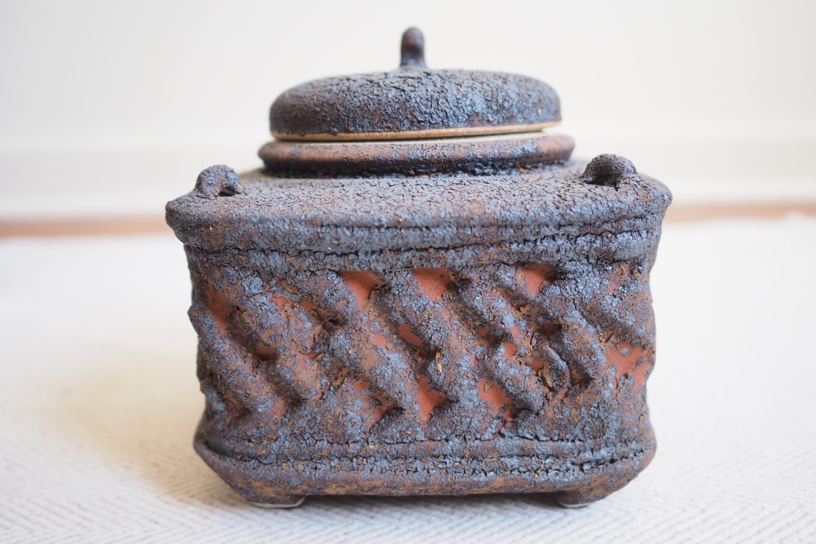 Charles Gluskoter Studio Pottery Covered Vessel Rough/Dry Glazed Stoneware