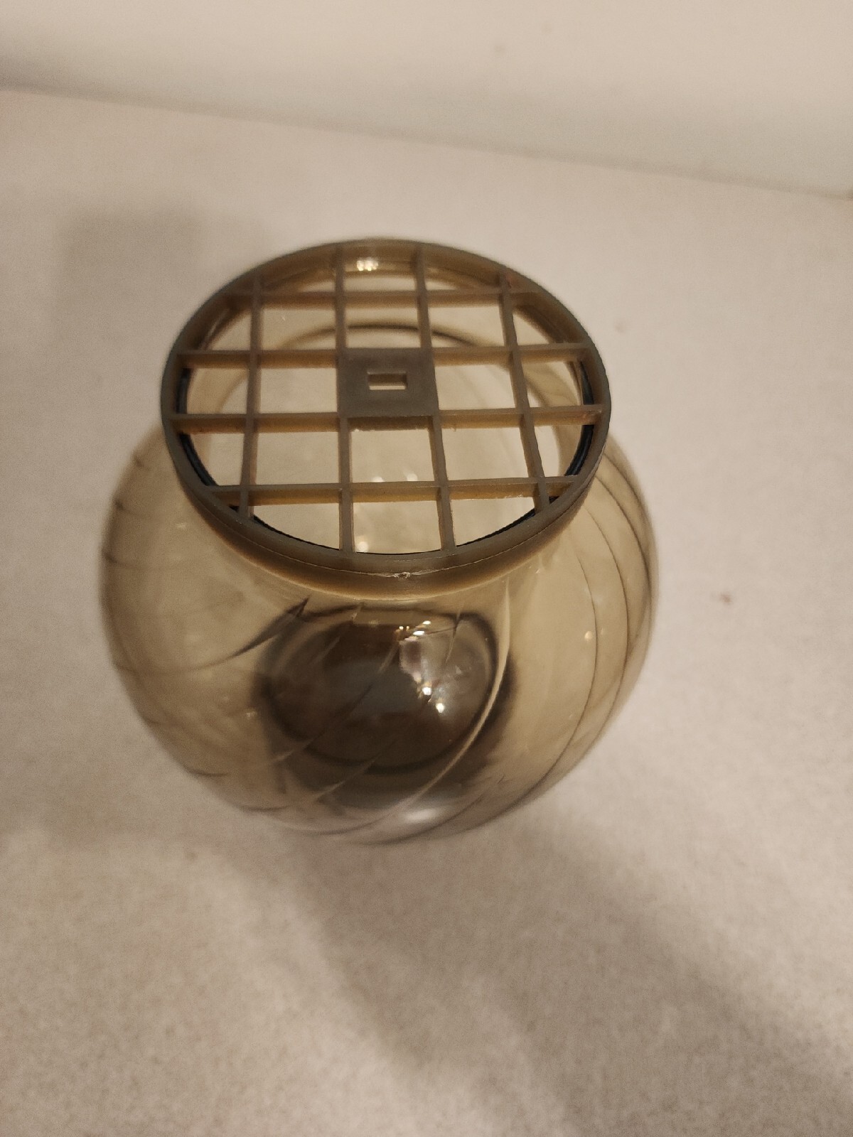 Vtg 1981 Smoky Brown Colored Swirl Pattern Flower Frog Vase by FTDA