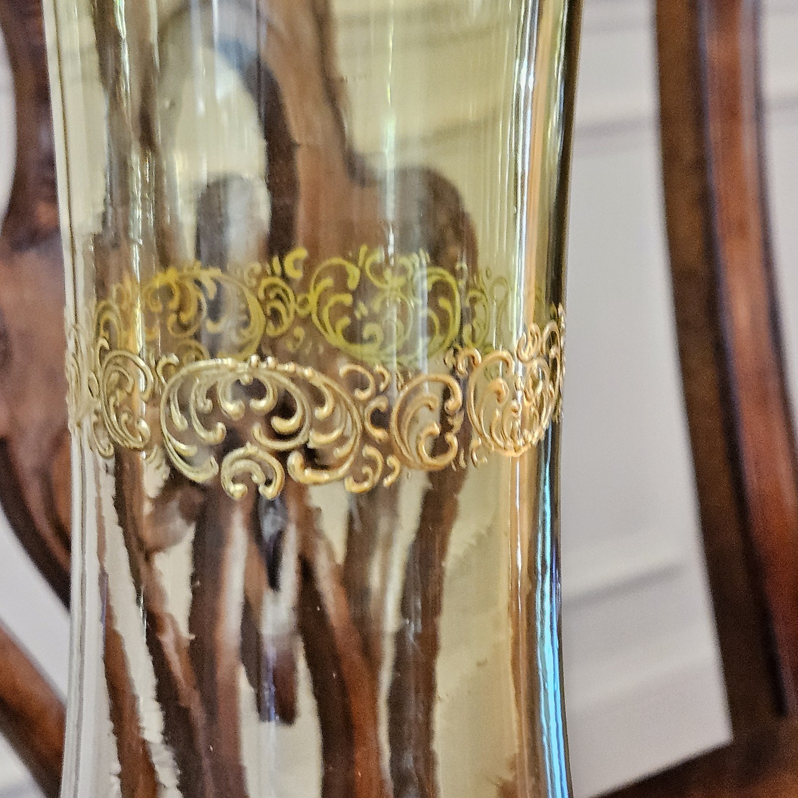 Moser Chartreuse To Clear Gold Enameled Jeweled Vase Flared Base
