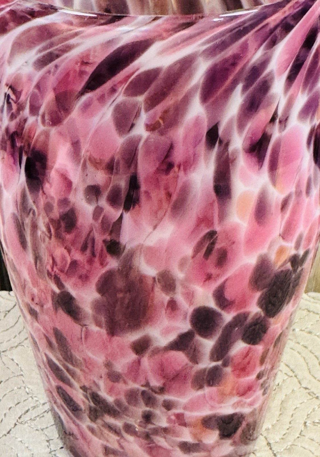 Orbix Hand Blown Frit Vase. Pink/White Vintage