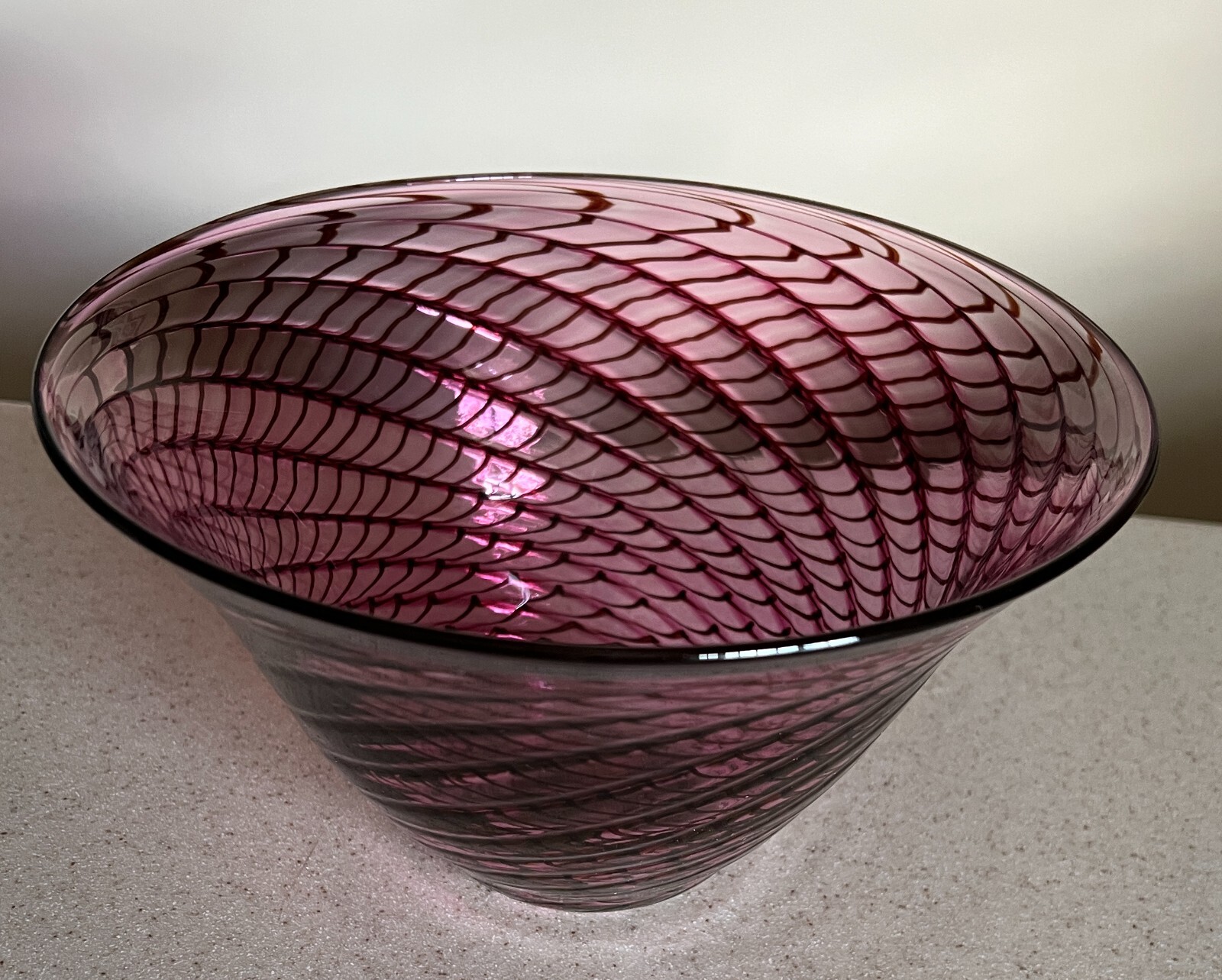 Zellique Studio Amethyst SWIRLING NET Art Glass Bowl 1988 Jos. Morel, Benicia CA