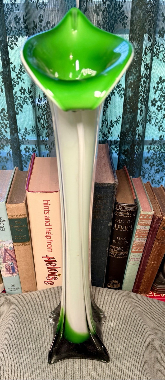 Large Vintage Jack in the Pulpit Art Glass Vase Green Cased Stretch Vase 15.75”
