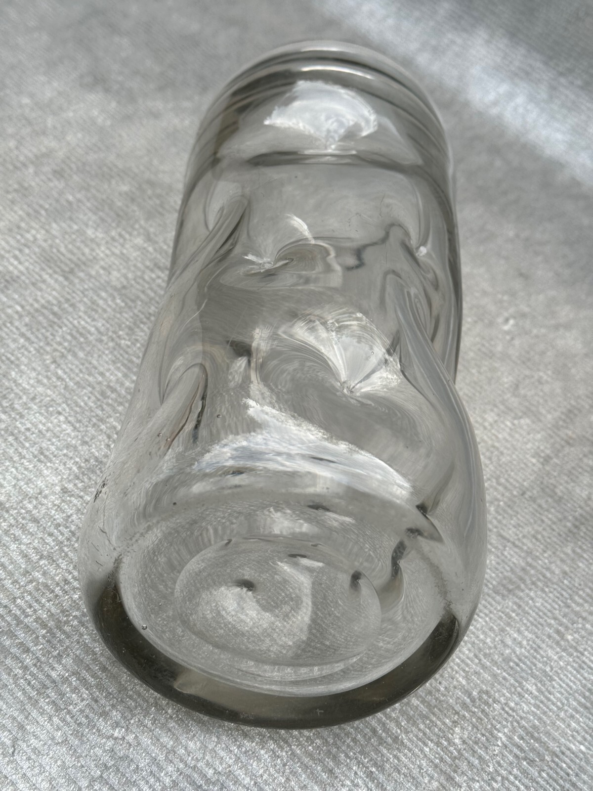 EXOTIC MID CENTURY HEAVY CLEAR ART GLASS VASE CURVED BENT DIMPLED DEPRESSIONS