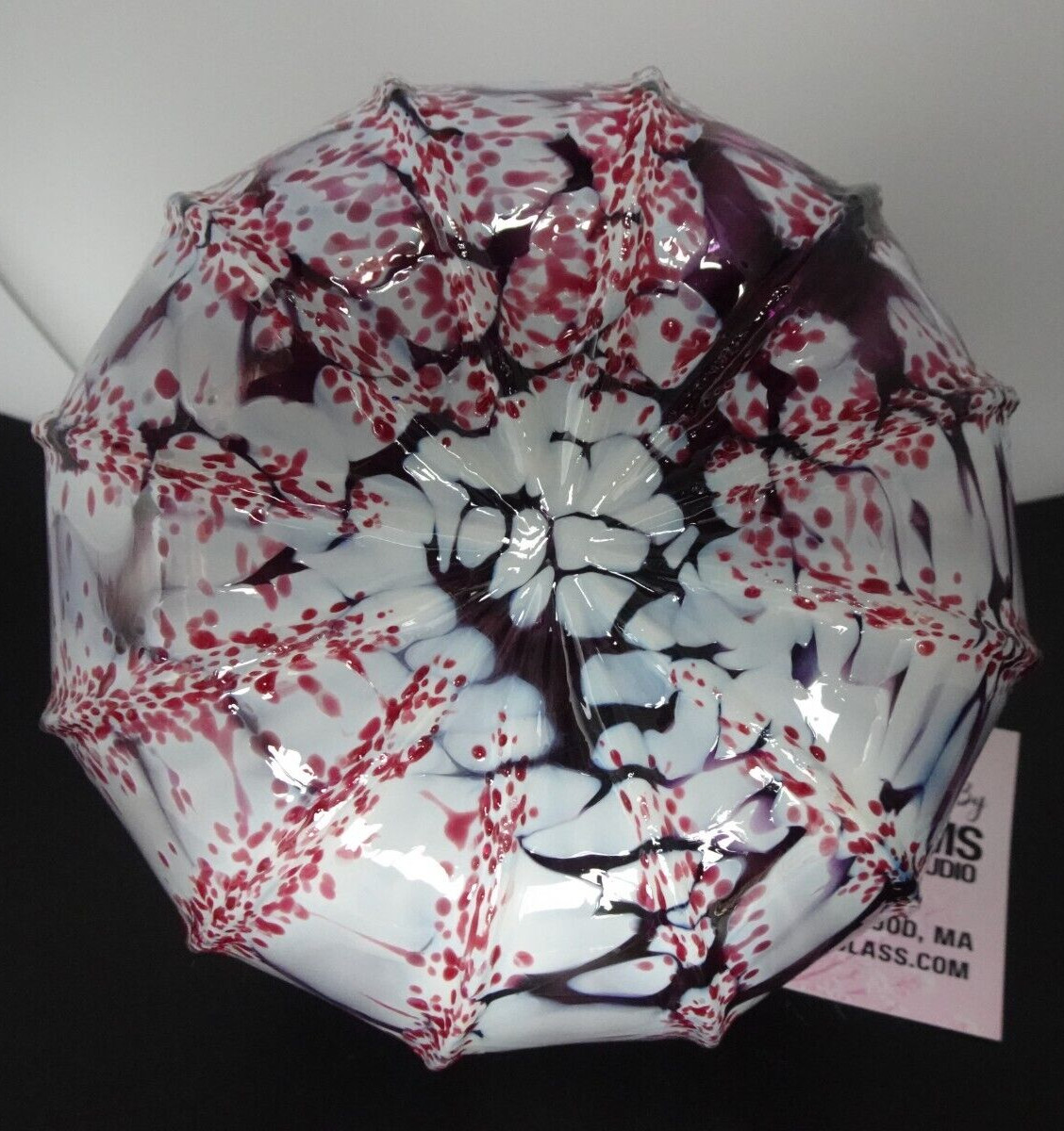 NIB Luke Adams Art Glass “CHERRY BLOSSOM” Mottled Pumpkin Figurine 5″ Squat LE