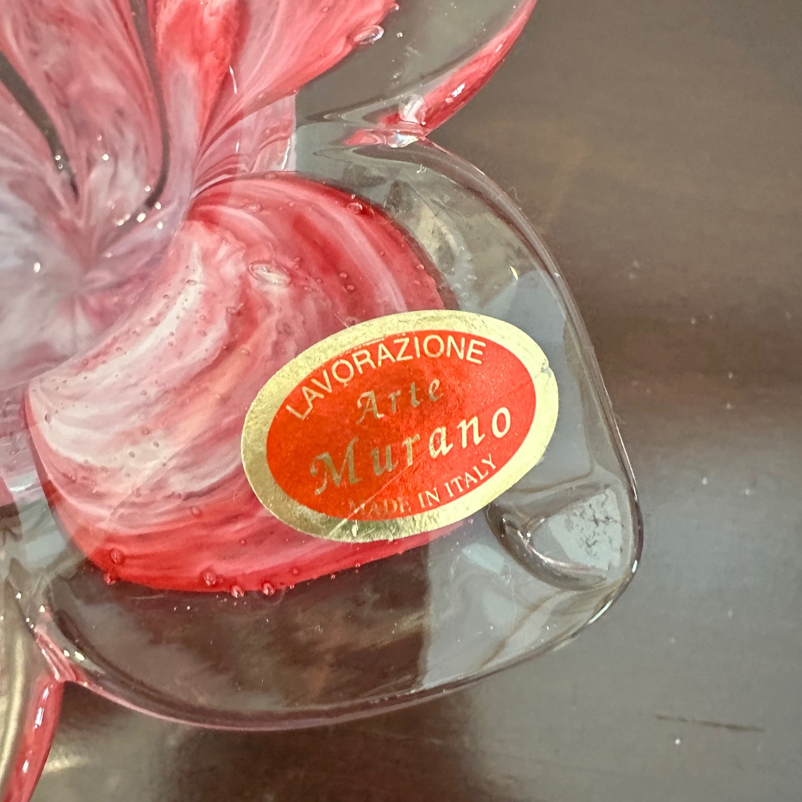 Murano Pink & Clear Flower Petals Murano Glass Crystal Clear Candle Holder Italy