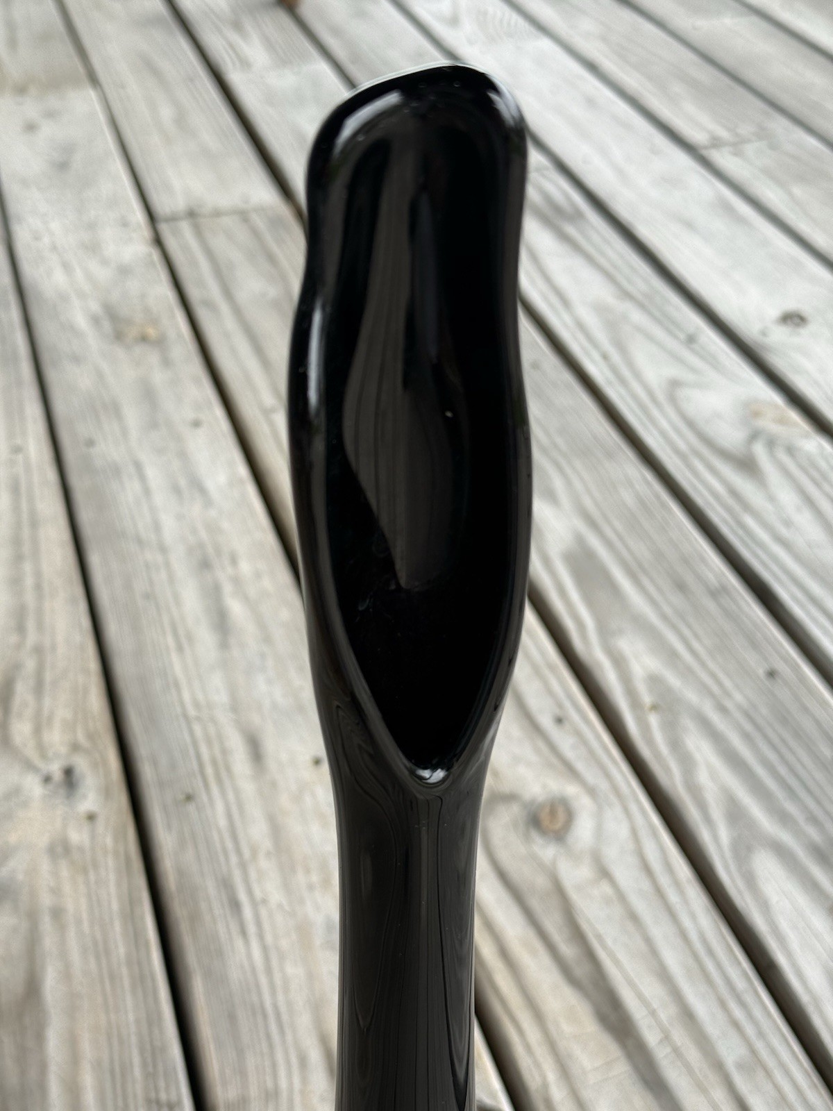 RARE Vintage Viking Black Ebony Glass Swung Vase w/ Label 22.25″ Tall