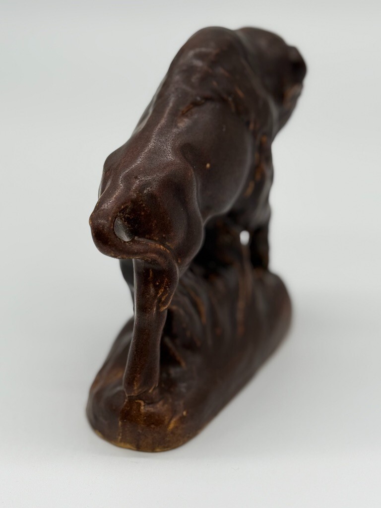 Vintage 6-1/4″ Long Brown ROSEMEADE Art Pottery Buffalo Figure Statue 5-1/2 Tall