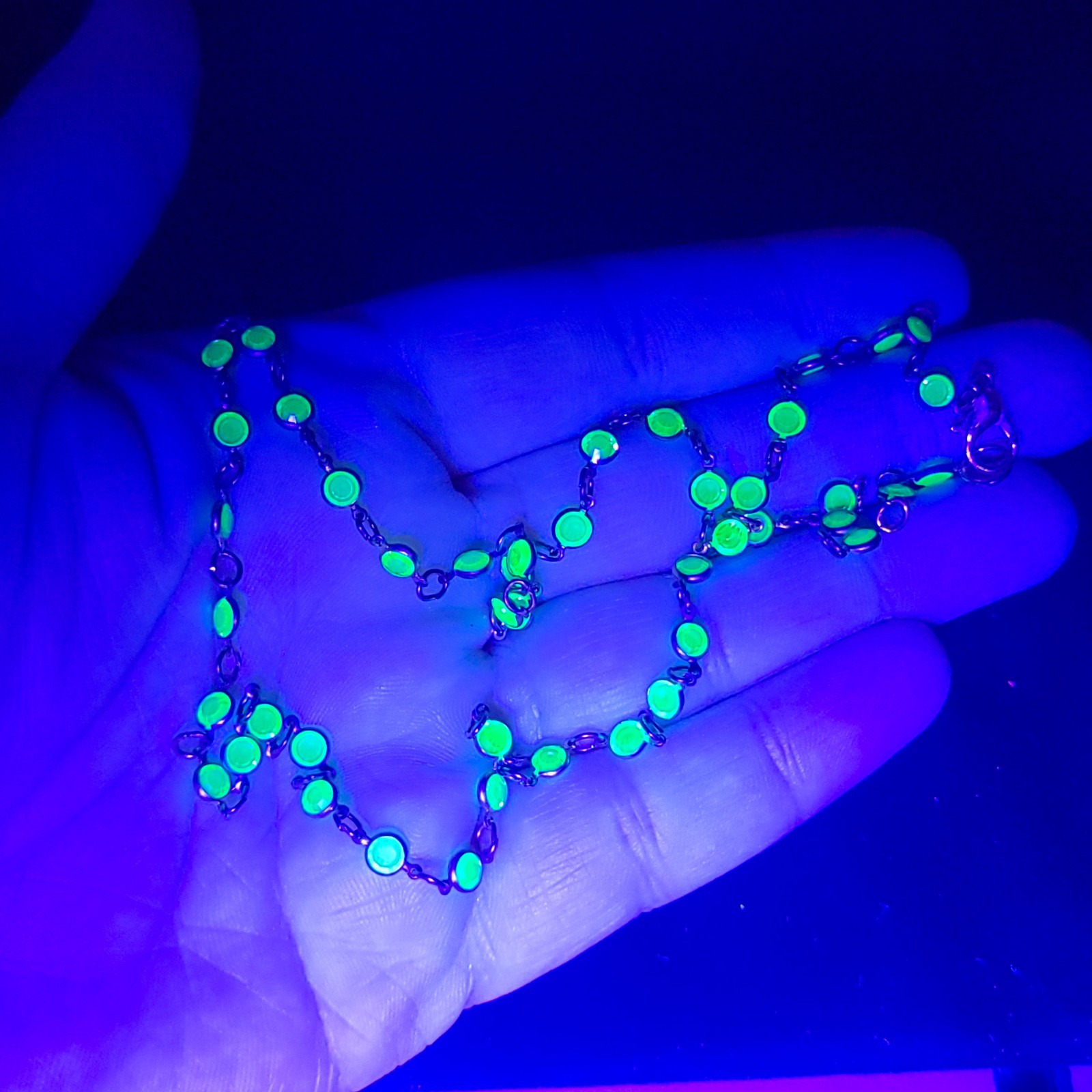 Dainty Uranium Glass Necklace Riviere Green Faceted Gold Tone