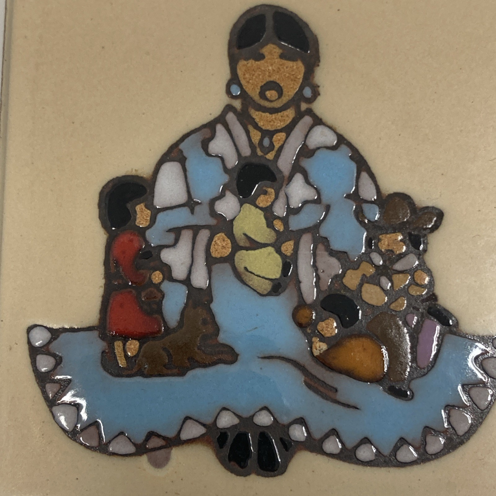Vtg Storyteller Southwestern Pottery Painted Art Tile Trivet Coaster Italy 4″