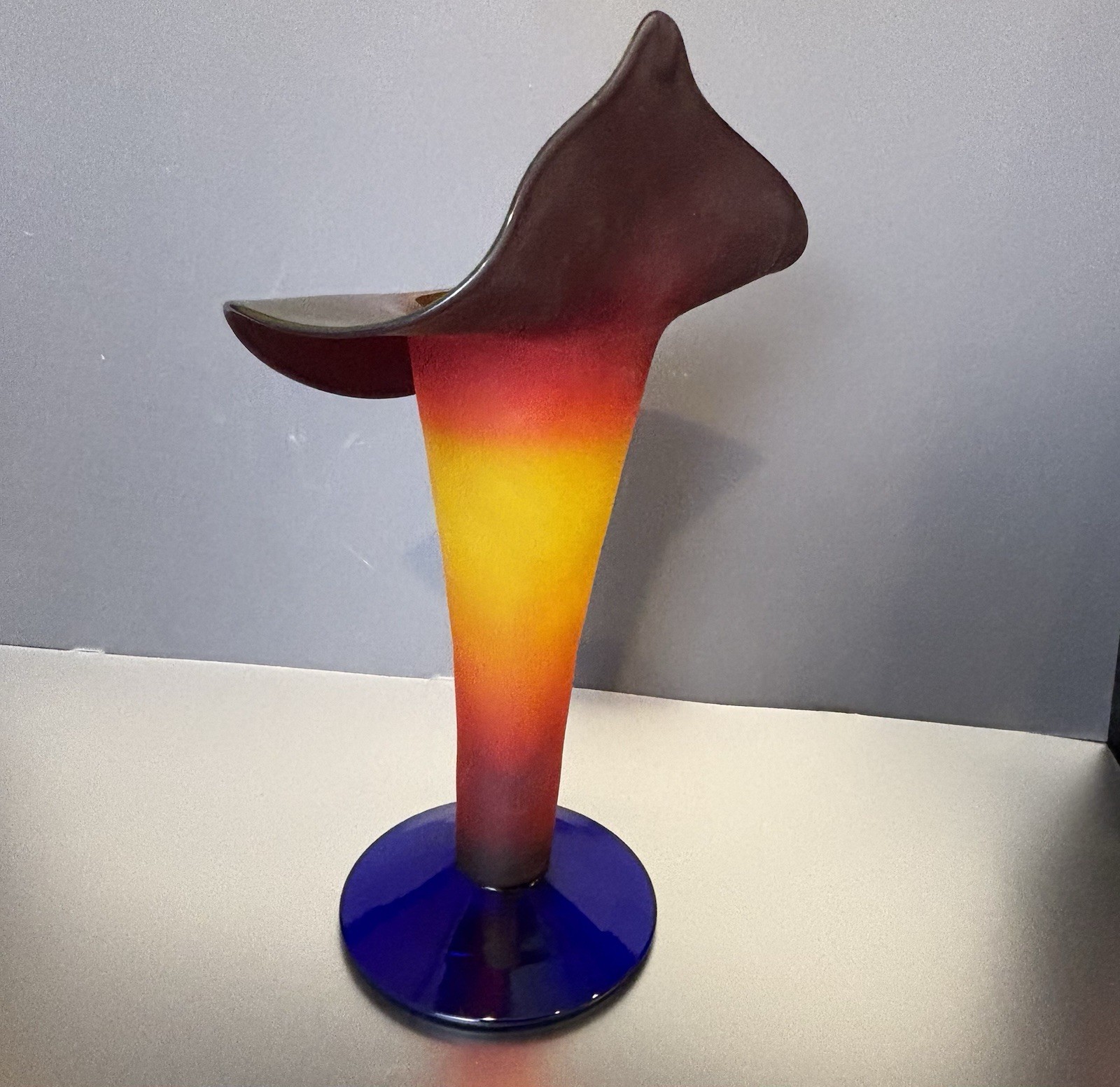 Blenko 2003 Rare Signed Jack In The Pulpit Vase Tequila Sunrise Tri Color Glow