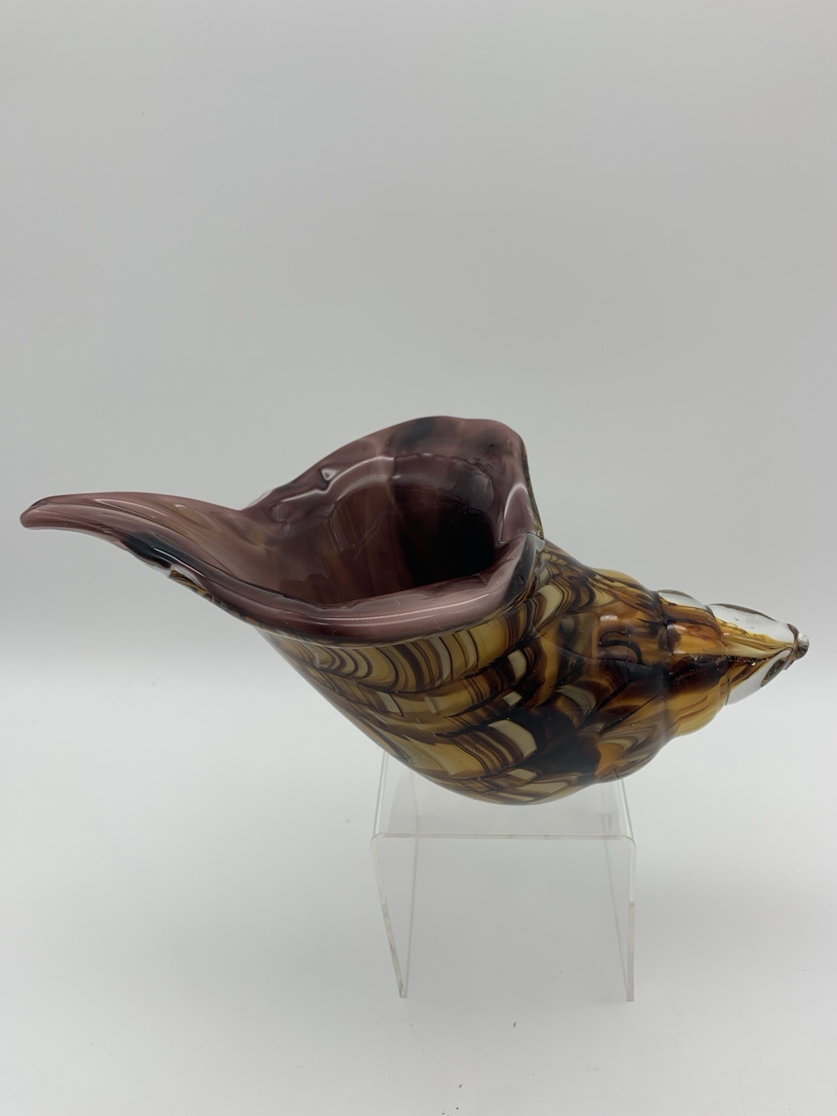 Blown Glass Conch Shell, Tiger Striped Sea Shell Blown Glass Sculpture