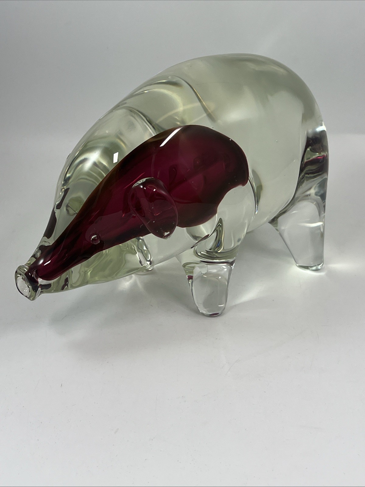 Vintage Murano Sommerso Large Pink and Clear Glass Pig Boar Figurine