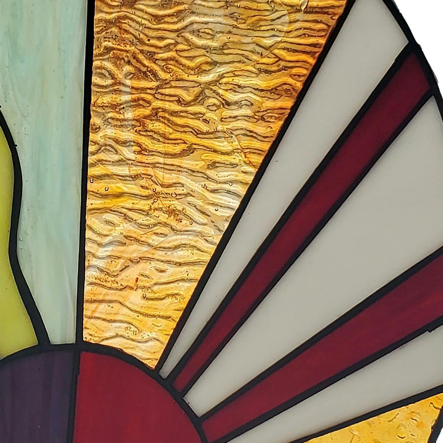 Geometric Rays of Sunshine Round Stained Glass Window Panel Suncatcher 12.75in