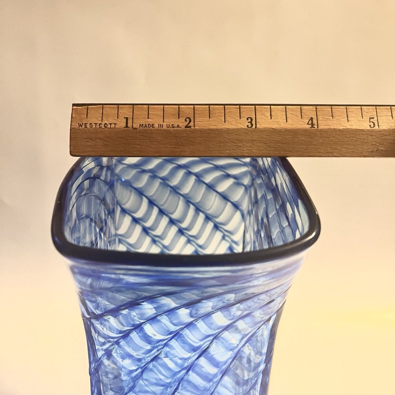 Zellique Joseph Morel JM Blue Waves Hand Blown Art Glass Vase 8″ Signed 1996