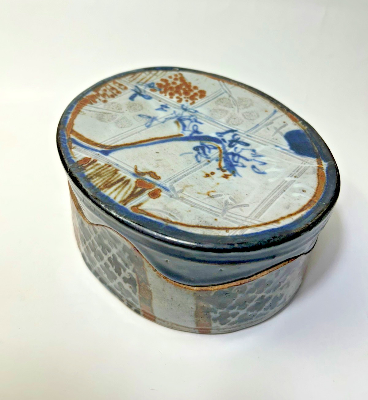 John Glick Plum Tree Pottery Oval Mid Century Abstract Modern Lidded Box
