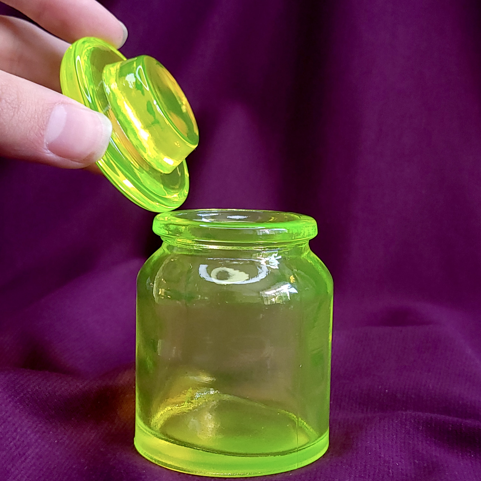Uranium Yellow Glass Jar Vaseline Clear Yellow Glass Jar with Lid Art Deco