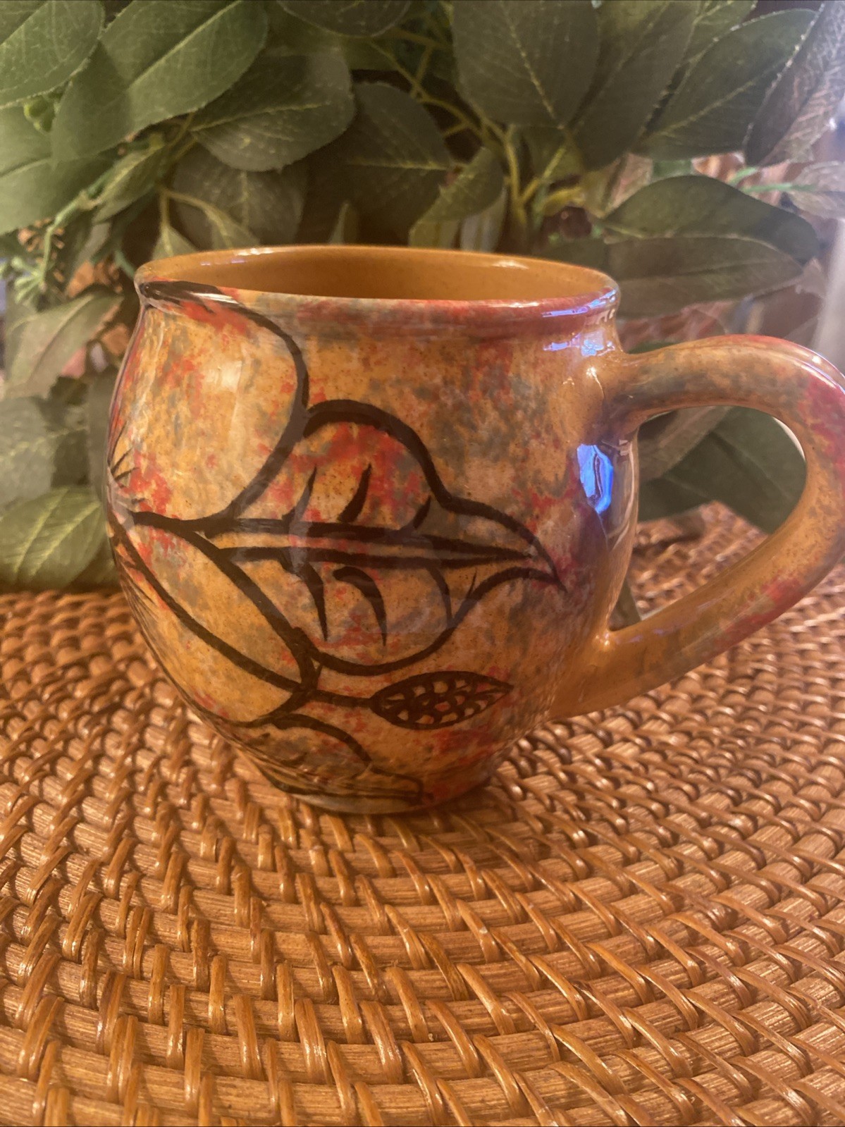 Wassi Art Jamaica pottery Mug Handcrafted Studio Art Tropic Design Signed Beauty