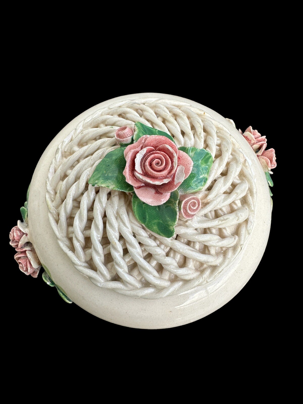 Italian Capodimonte Style Porcelain Trinket Floral Rose Jewelry Box Vintage