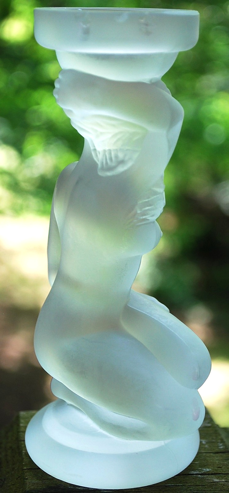 Vtg ART DECO Candlestick Holder SEATED NUDE WOMAN Frosted Glass LALIQUE TYPE
