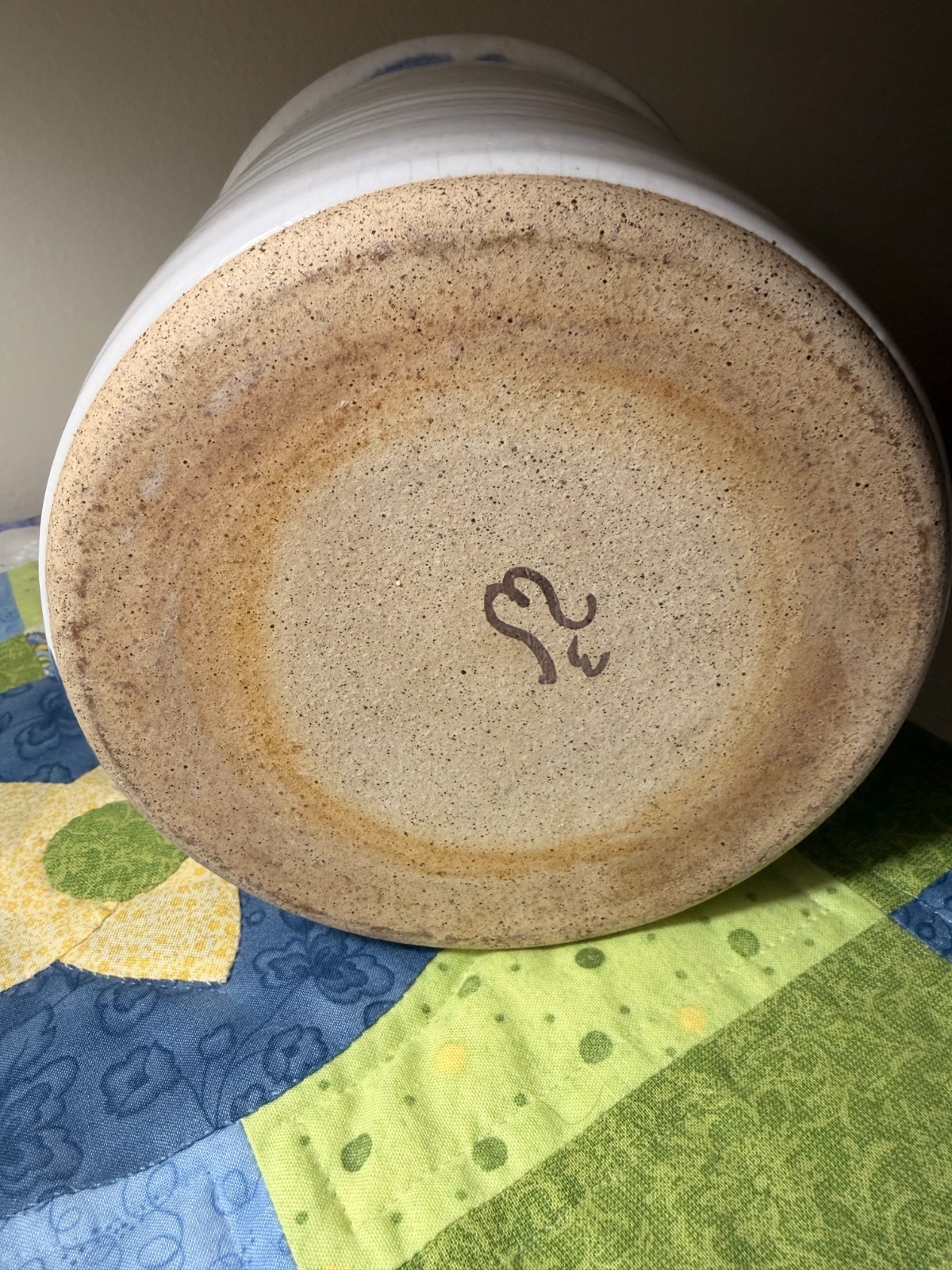 Studio Art Stoneware Clay Pottery Crock with Blue Spatter Cobalt Wash